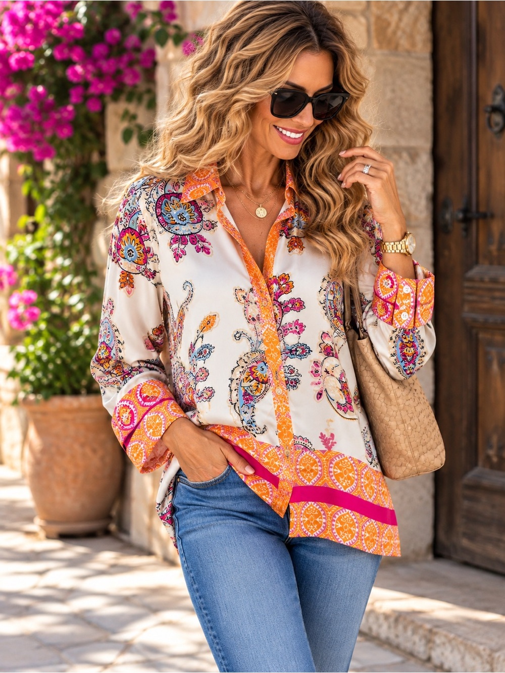 F39. Tamara H | Paisley Floral Satin Blouse | 22/27